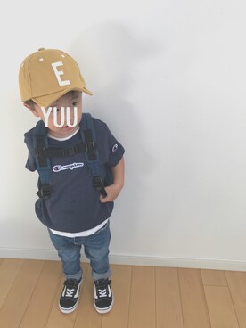 「アイテム（Tシャツ/カットソー、ブルー系）」を使った、yuukenさん（キッズ・90cm）の夏コーディネート