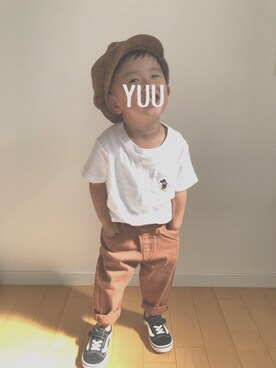 「アイテム（キャスケット、ブラウン系）」を使った、yuukenさん（キッズ・90cm）の夏コーディネート