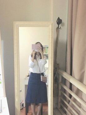 「MUJI Labo（ムジラボ）のアイテム（シャツ/ブラウス、ホワイト系）」を使った、Haruruchanさん（レディース）の秋コーディネート