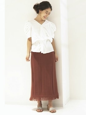 「アイテム（スカート、オレンジ系）」を使った、serinaさん（レディース・150cm）の春コーディネート