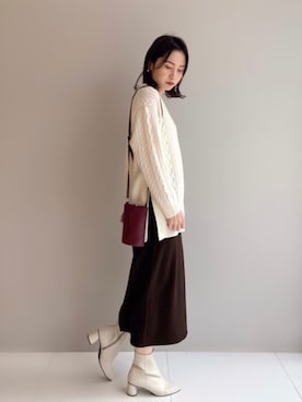 「ケーブルニット」｜「アイテム（セットアップ）」を使った、INDIVI(SHOP STAFF)さん（レディース・163cm）の冬コーディネート