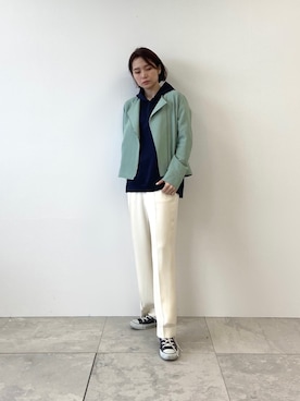 「ブルゾン」｜「アイテム（ノーカラーコート）」を使った、INDIVI(SHOP STAFF)さん（レディース・163cm）の冬コーディネート