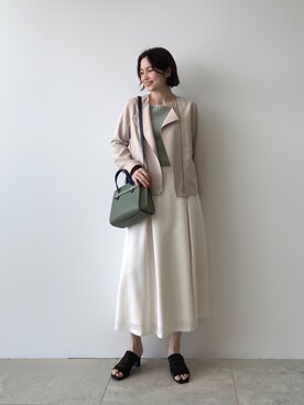 「ブルゾン」｜「アイテム（ノーカラーコート）」を使った、INDIVI(SHOP STAFF)さん（レディース・163cm）の冬コーディネート