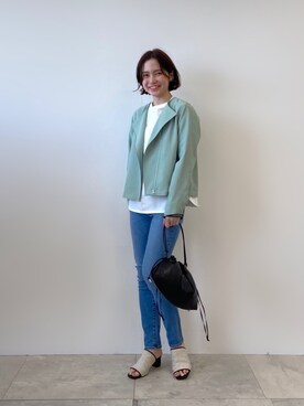 「ブルゾン」｜「アイテム（ノーカラーコート）」を使った、INDIVI(SHOP STAFF)さん（レディース・163cm）の冬コーディネート
