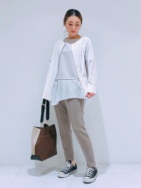 「ジャージーパンツ」｜「アイテム（その他）」を使った、INDIVI(SHOP STAFF)さん（レディース・158cm）の春コーディネート