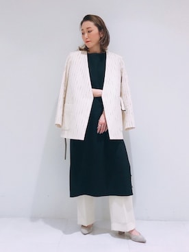 「サテンパンツ」｜「アイテム（スーツジャケット）」を使った、INDIVI(SHOP STAFF)さん（レディース・158cm）の春コーディネート