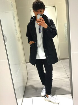 「スタンスミス」｜「アイテム（モッズコート）」を使った、ぐっちさん（メンズ・173cm）の春コーディネート