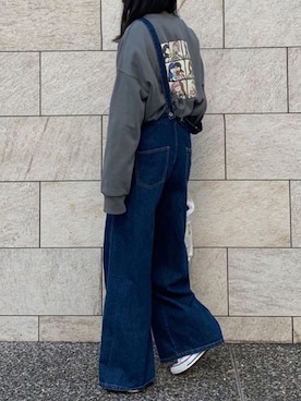 「コラボ」｜「アイテム（サロペット/オーバーオール）」を使った、ななさん（レディース・163cm）の秋コーディネート