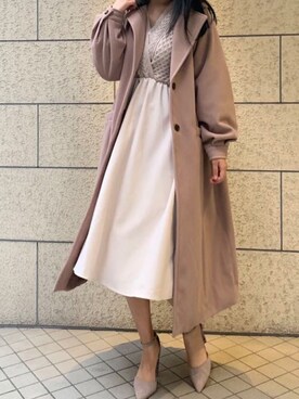 「袖ボリューム」｜「アイテム（チェスターコート）」を使った、ななさん（レディース・163cm）の秋コーディネート