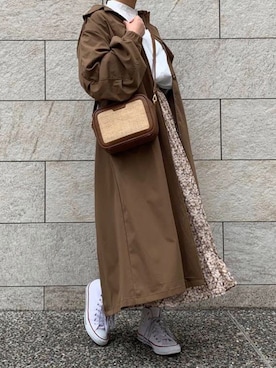 「コラボ」｜「アイテム（トレンチコート）」を使った、ななさん（レディース・163cm）の冬コーディネート