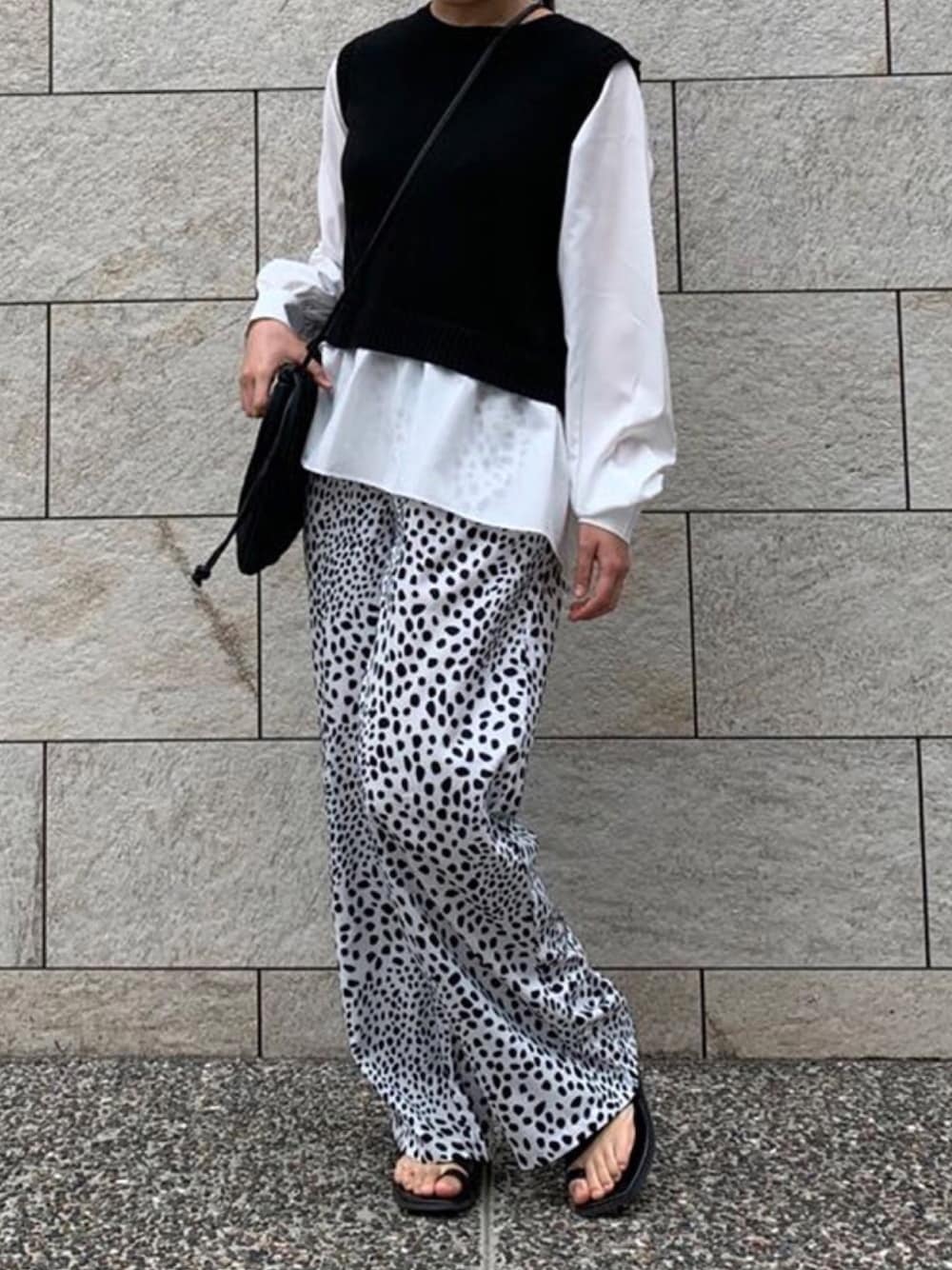ダルメシアン柄ワイドパンツを使った人気ファッション