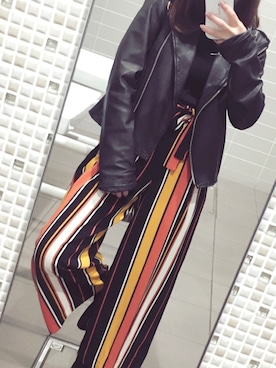 「ROSE BUD（ローズバッド）のレザーライダースジャケット（ライダースジャケット）」を使った、Maaaさん（レディース・150cm）の秋コーディネート