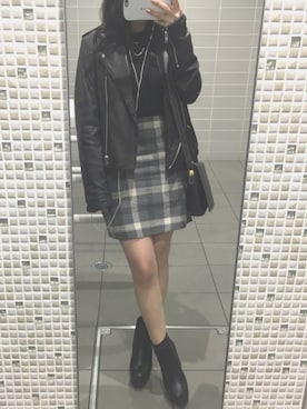 「ROSE BUD（ローズバッド）のレザーライダースジャケット（ライダースジャケット）」を使った、Maaaさん（レディース・150cm）の春コーディネート