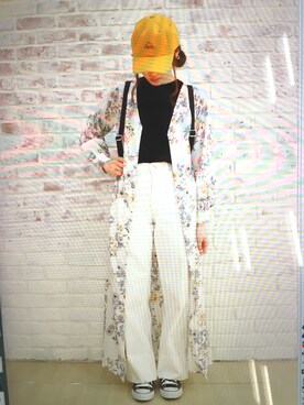 「DHOLIC（ディーホリック）のアイテム（キャップ、オレンジ系）」を使った、mayu.cchanさん（レディース・157cm）の春コーディネート