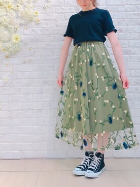 「ZARA（ザラ）のアイテム（Tシャツ/カットソー、ブラック系）」を使った、mayu.cchanさん（レディース・157cm）の春コーディネート
