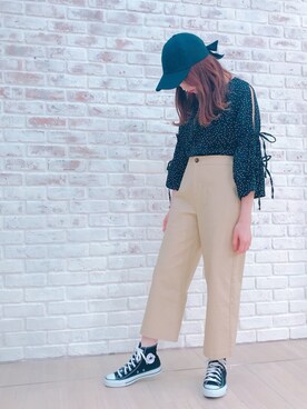 「GU（ジーユー）のアイテム（キャップ、ブラック系）」を使った、mayu.cchanさん（レディース・157cm）の春コーディネート