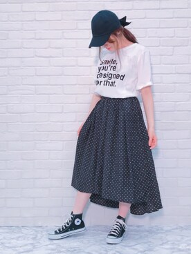 「KOBE LETTUCE（コウベレタス）のアイテム（スカート、ブラック系）」を使った、mayu.cchanさん（レディース・157cm）の春コーディネート