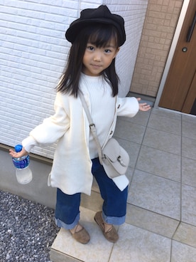 「ロングカーディガン」｜りーさん（キッズ・120cm）の秋コーディネート