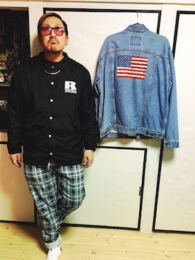 「Levi's」｜「アイテム（ナイロンジャケット）」を使った、キュウリガンさん（メンズ・175cm）の冬コーディネート