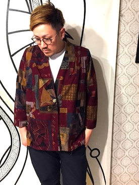 「ノーカラージャケット」｜「アイテム（その他アウター）」を使った、キュウリガンさん（メンズ・175cm）の春コーディネート