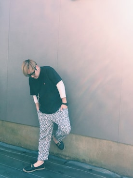 「no brand（ノーブランド）のアイテム（スリッポン）」を使った、キュウリガンさん（メンズ・175cm）の春コーディネート