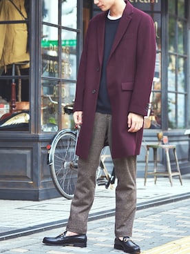 「アイテム（チェスターコート）」を使った、ABAHOUSE ONLINE MENSさん（メンズ・180cm）の夏コーディネート