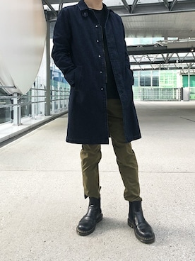 「モードストリート」｜「アイテム（ステンカラーコート）」を使った、ABAHOUSE ONLINE MENSさん（メンズ・175cm）の冬コーディネート