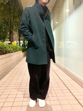「メルトン」｜「アイテム（ステンカラーコート）」を使った、ABAHOUSE ONLINE MENSさん（メンズ・180cm）の秋コーディネート