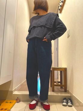 「orSlow（オアスロウ）のアイテム（デニムパンツ、ブルー系）」を使った、romokkoさん（レディース・155cm）の春コーディネート