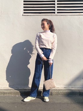 「ハイウェストデニム」｜naoさん（レディース・163cm）の冬コーディネート