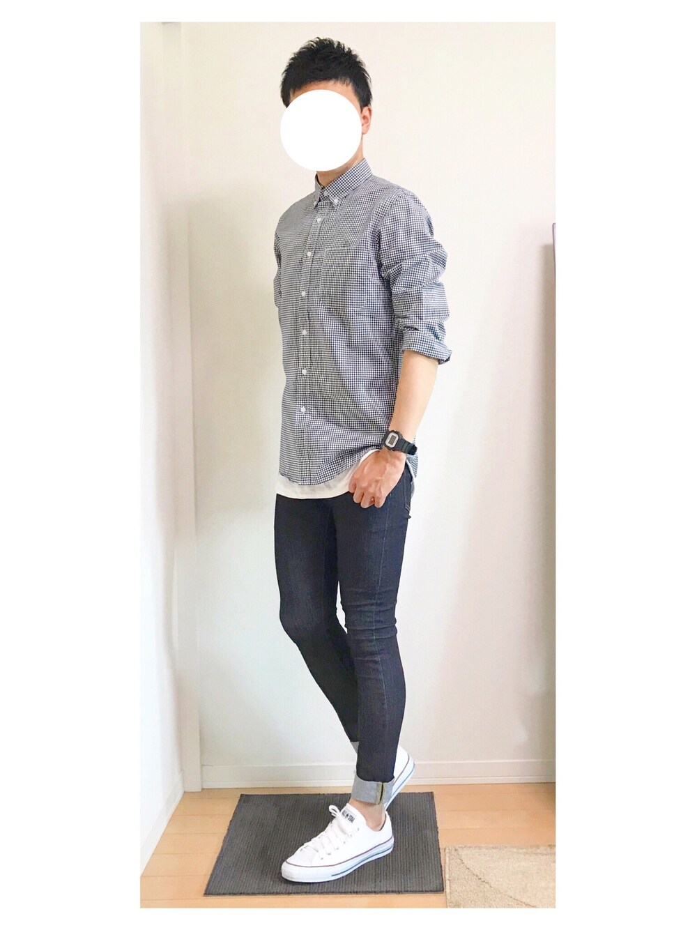 「夏コーデ、おしゃれさんと繋がりたい、ユニクロ、デニム、LIDnM、converse、MHL.」｜「UNIQLOのアイテム（シャツ/ブラウス、その他）」を使った、hiro_wearさん（メンズ・178cm）の春コーディネートの1枚目の写真