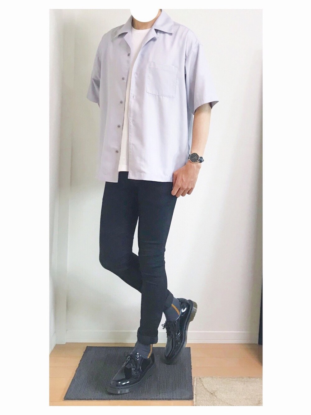 「オープンカラーシャツ、シンプル、ootd、LIDnM、SHIPS、Dr.Martens、Daniel Wellington、おしゃれさんと繋がりたい」｜「SHIPSのHanes×SHIPS AUTHENTIC PRODUCTS(ヘインズ×シップス・オーセンティック・プロダクツ): 2パック/Tシャツ Japan Fit■（Tシャツ/カットソー、ホワイト系）」を使った、hiro_wearさん（メンズ・178cm）の夏コーディネートの1枚目の写真