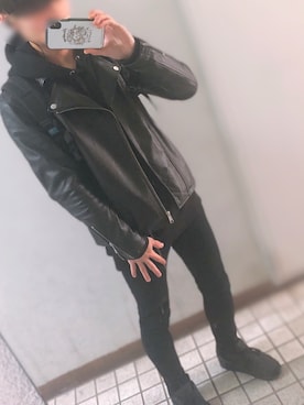 「RAGEBLUE（レイジブルー）のアイテム（ライダースジャケット）」を使った、やじさん（メンズ・172cm）の冬コーディネート