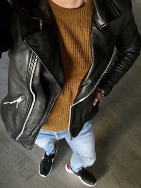 「ZARA MAN」｜「アイテム（ライダースジャケット）」を使った、ShiNさん（メンズ・168cm）の春コーディネート