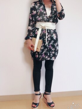 「ウェッジソール」｜「アイテム（シャツワンピース）」を使った、junjunさん（レディース・162cm）の夏コーディネート