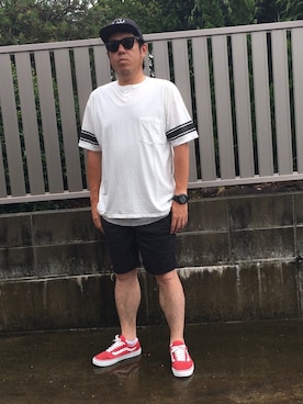 「Herschel Supply（ハーシェルサプライ）のアイテム（帽子）」を使った、だっちんさん（メンズ・173cm）の夏コーディネート
