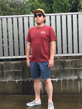「BRIXTON（ブリクストン）のアイテム（パンツ）」を使った、だっちんさん（メンズ・173cm）の夏コーディネート