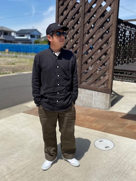 「MANUAL ALPHABET（マニュアル アルファベット）のアイテム（パンツ）」を使った、だっちんさん（メンズ・173cm）の春コーディネート