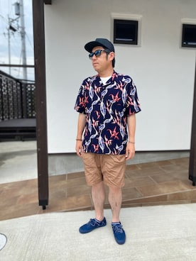 「MANUAL ALPHABET（マニュアル アルファベット）のアイテム（パンツ）」を使った、だっちんさん（メンズ・173cm）の夏コーディネート