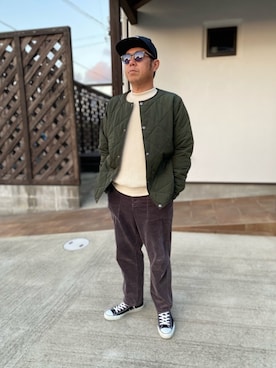 「BLUCO（ブルコ）のアイテム（ノーカラージャケット）」を使った、だっちんさん（メンズ・173cm）の冬コーディネート
