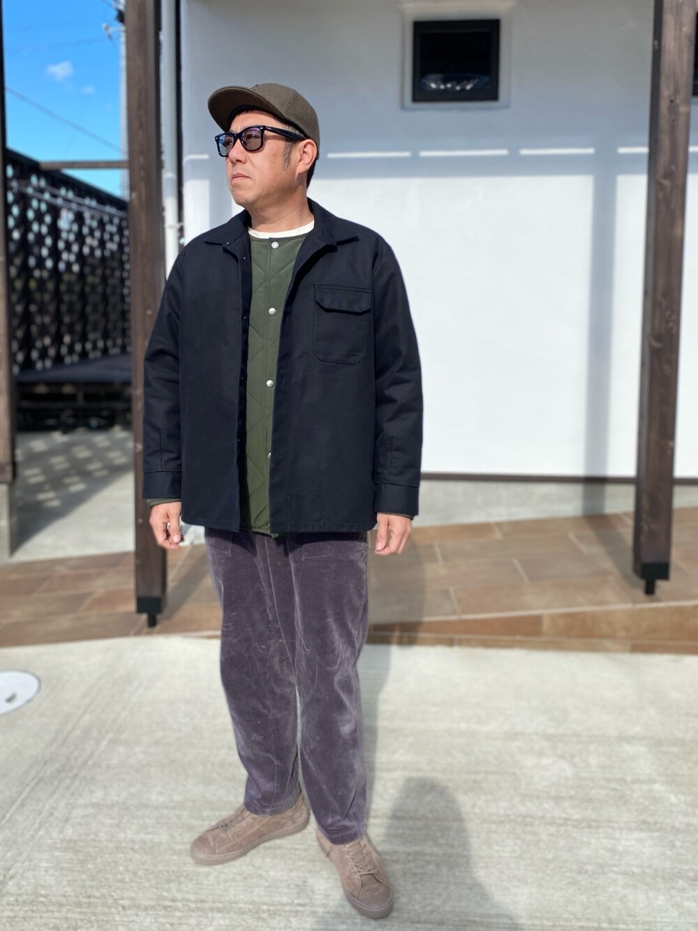 BLUCOのノーカラージャケットを使ったメンズ人気ファッション