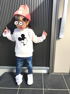 「ランチコーデ」｜「アイテム（ライダースジャケット）」を使った、miiiiko☺︎❤️さん（キッズ・80cm）の冬コーディネート