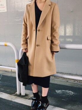 「チェスターコート キャメル」｜かんまゆさん（レディース・153cm）の秋コーディネート