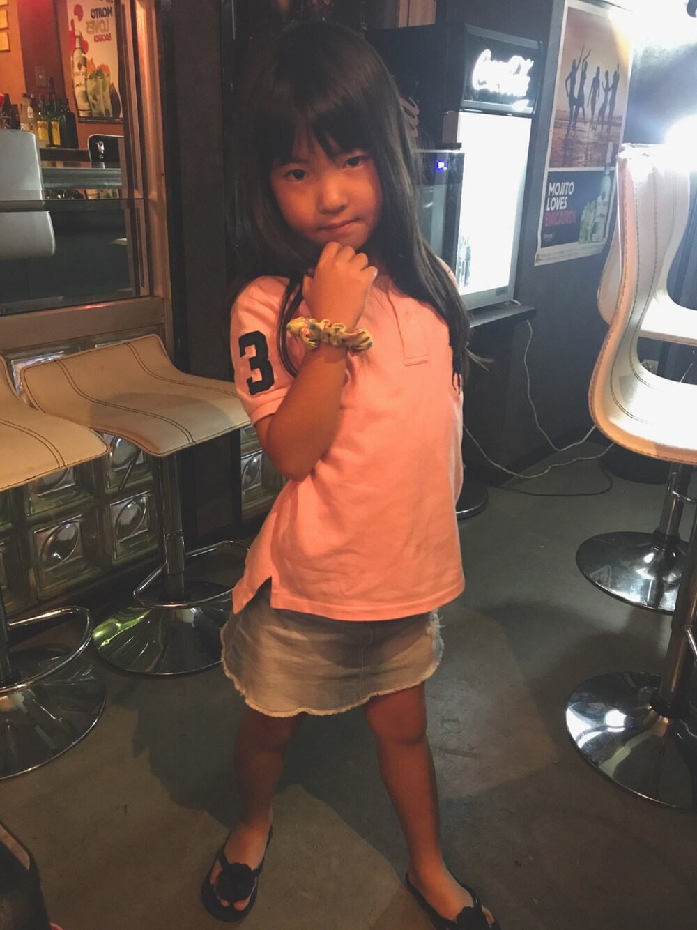 「ポロシャツ」｜「POLO RALPH LAUREN CHILDRENSWEARのコットン メッシュ ポロシャツ（ポロシャツ、ピンク系）」を使った、リアナナミさん（キッズ・137cm）の春コーディネートの1枚目の写真