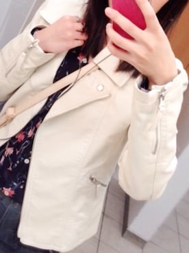 「シャツイン」｜「アイテム（ライダースジャケット）」を使った、ZARさん（レディース・152cm）の春コーディネート