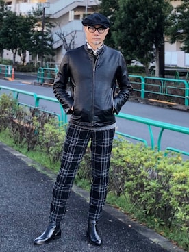 「coen（コーエン）のアイテム（ライダースジャケット）」を使った、kohkixさん（メンズ・178cm）の春コーディネート