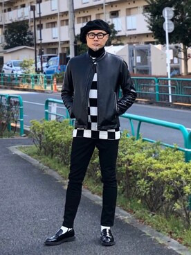 「coen（コーエン）のアイテム（ライダースジャケット）」を使った、kohkixさん（メンズ・178cm）の春コーディネート