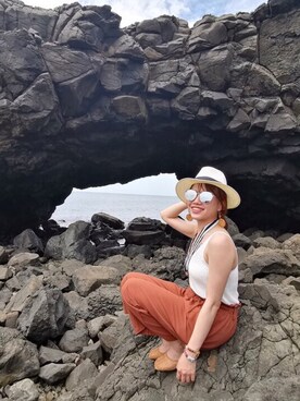 「アイテム（チノパンツ、オレンジ系）」を使った、cianさん（レディース・163cm）の夏コーディネート