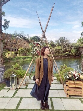 「Dr. Martens（ドクターマーチン）のDr.ﾏｰﾁﾝ　1460　8ホール（ブーツ）」を使った、cianさん（レディース・163cm）の冬コーディネート