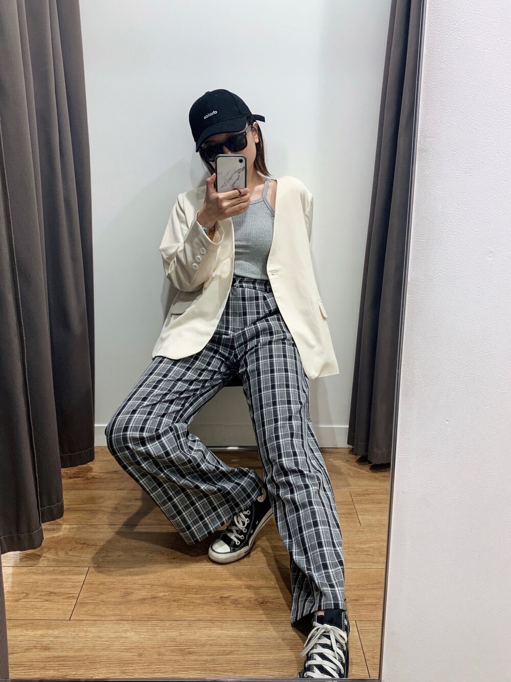 「これが私をアゲる服、mercci22、mellow co、mouggan、mouggan girl、ootd、outfit、WEARBOOKエントリー、WEAR、STYLE」｜「CONVERSEのCONVERSE(コンバース)NEXTAR(ネクスター) 110HI(NXHI)（スニーカー、ホワイト系）」を使った、cianさん（レディース・163cm）の夏コーディネートの1枚目の写真
